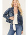 Image #1 - Idyllwind Women's Floral Drive Print Denim Moto Jacket, Dark Medium Wash, hi-res