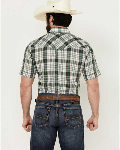 Image #4 - Ely Walker Men's Dobby Plaid Print Short Sleeve Snap Western Shirt - Big , Green, hi-res