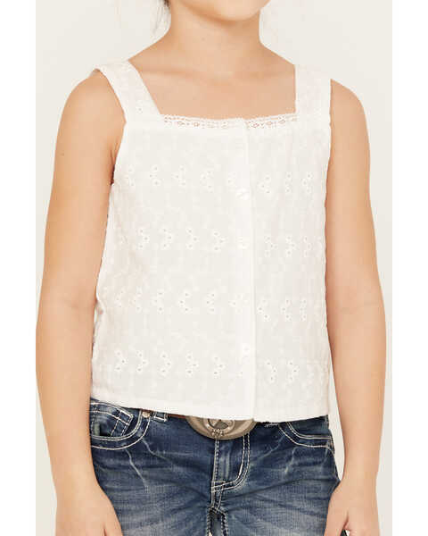 Image #3 -  Shyanne Girls' Eyelet Button Front Tank Top, White, hi-res