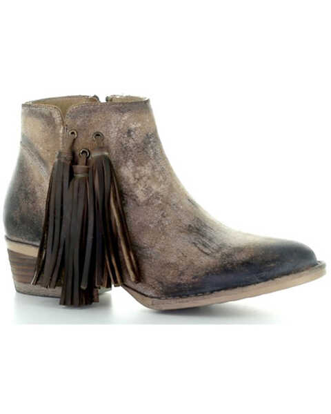 Circle G Women's Zipper And Fringe Ankle Booties - Round Toe, Brown, hi-res