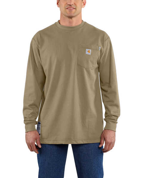 Carhartt Men's Flame Resistant Force Long Sleeve Work T-Shirt - Tall , Beige/khaki, hi-res