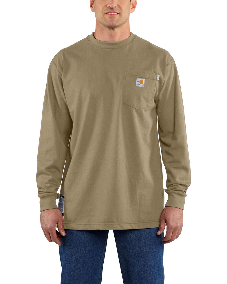 Carhartt Men's Flame-Resistant Force Long Sleeve Work T-Shirt - Tall , Beige/khaki, hi-res