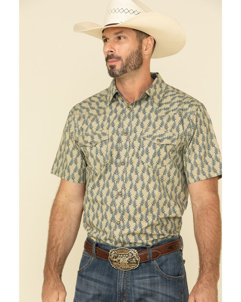 Moonshine Spirit Men's Montage Floral Geo Print Short Sleeve Western Shirt , Blue, hi-res