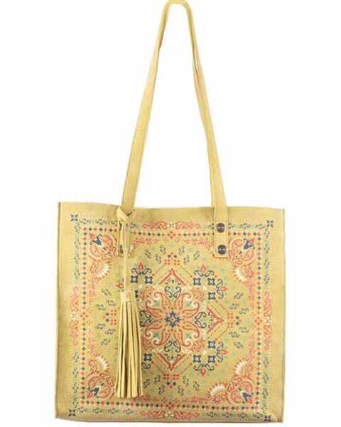 Image #1 - Scully Women's Printed Leather Tote , Yellow, hi-res