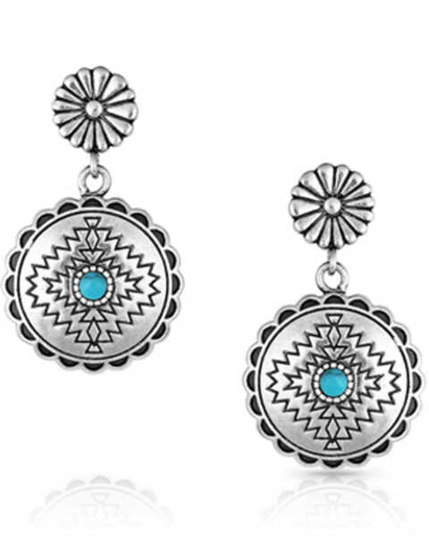 Montana Silversmiths Women's Center Of The Storm Turquoise Coin Earrings, Silver, hi-res