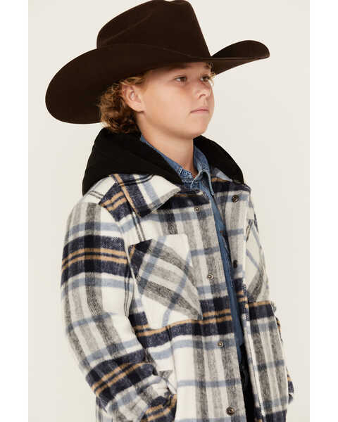 Image #2 - Urban Republic Little Boys' Plaid Print Sherpa Lined Hooded Shirt Jacket , White, hi-res