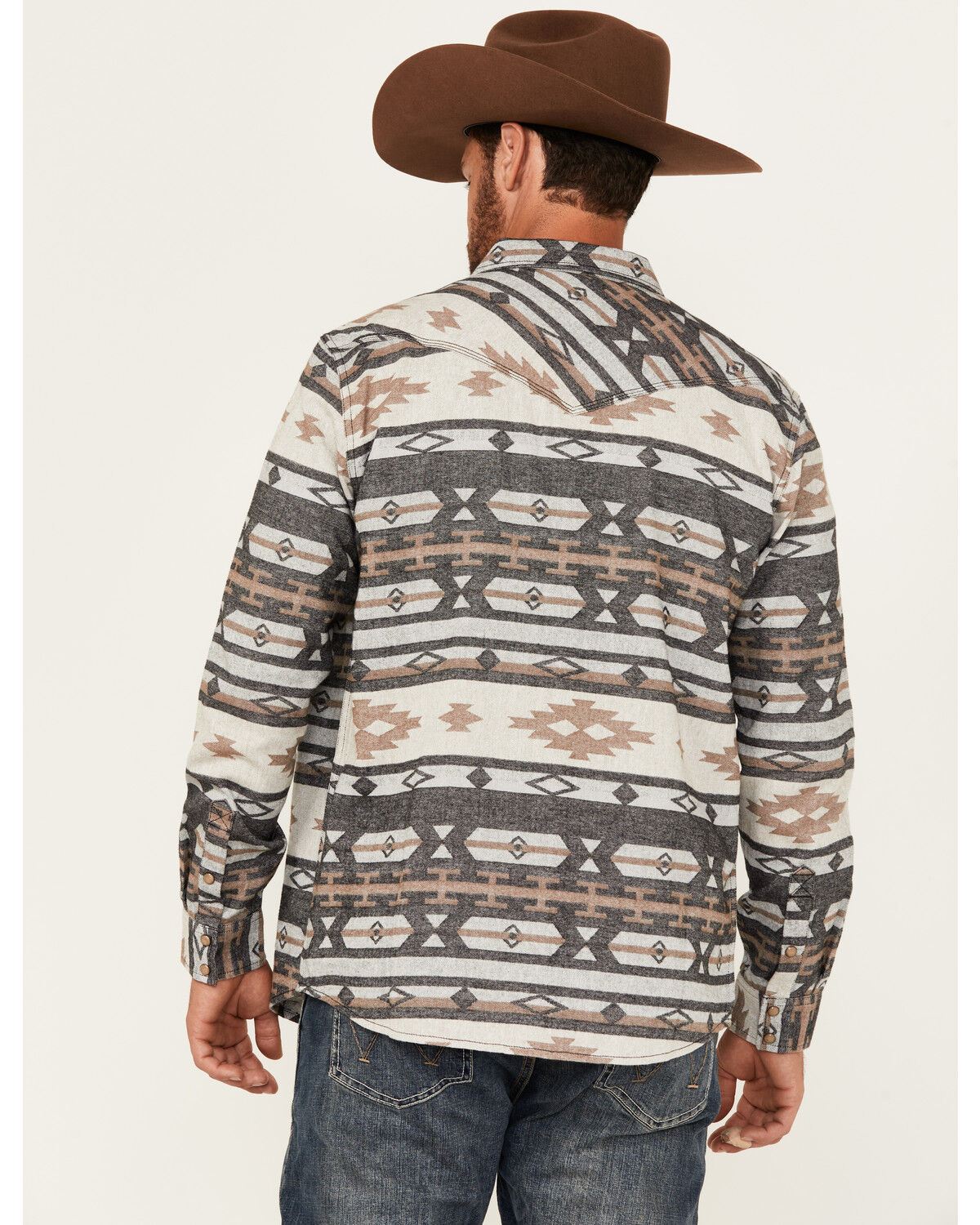 Image #4 - Moonshine Spirit Men's Gun Shop Southwestern Print Long Sleeve Snap Flannel Shirt, Tan, hi-res