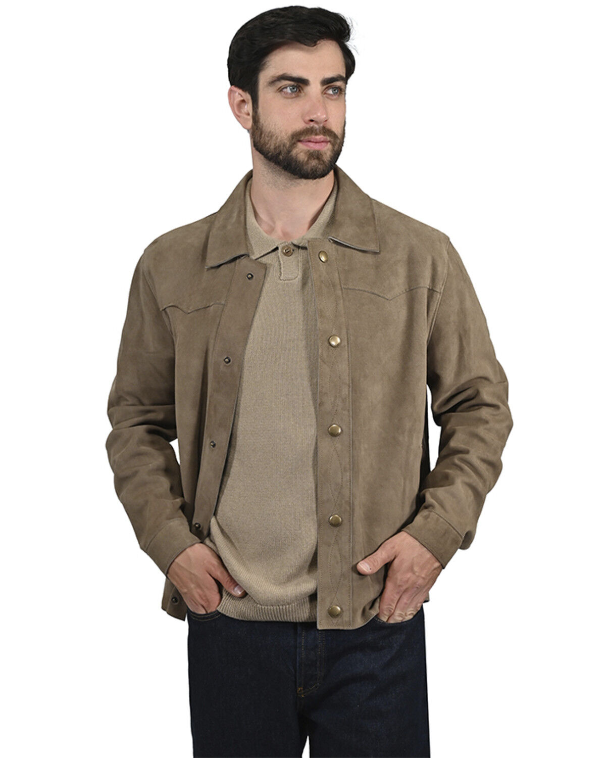 Image #1 - Frye Men's Solid Suede Snap Western Shirt, Taupe, hi-res