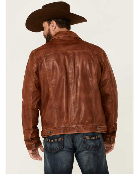 Image #4 - Scully Men's Tan Leather Button-Front Trucker Jacket , Tan, hi-res