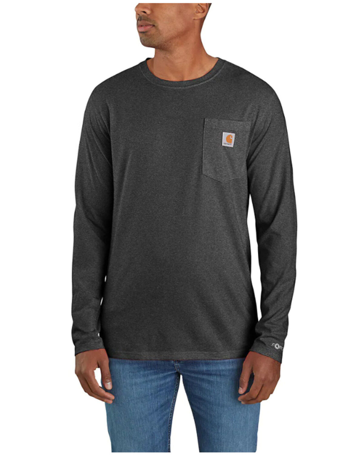 Image #1 - Carhartt Men's Force Relaxed Fit Midweight Long Sleeve Logo Pocket Work T-Shirt - Big, Black, hi-res
