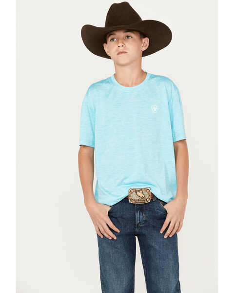 Image #1 - Ariat Boys' Charger Seal Short Sleeve Graphic T-Shirt, Heather Blue, hi-res