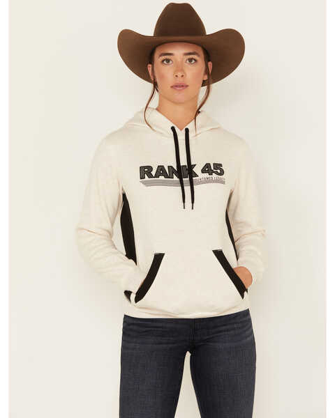 Image #1 - RANK 45® Women's Logo Embroidered Graphic Contrast Hoodie, Oatmeal, hi-res
