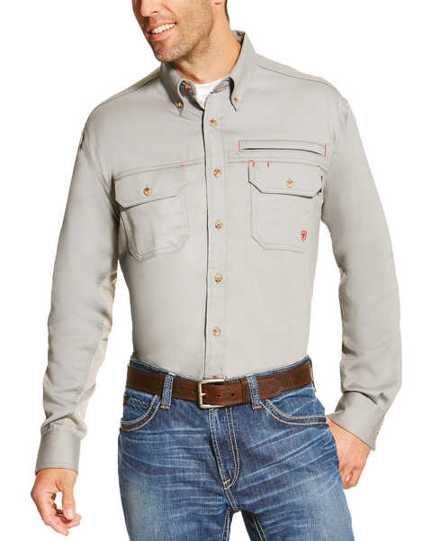 Image #1 - Ariat Men's FR Long Sleeve Button Down Work Shirt - Big and Tall , Silver, hi-res
