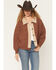 Image #1 - Cotton & Rye Women's Color Block Cropped Shacket, Brown, hi-res