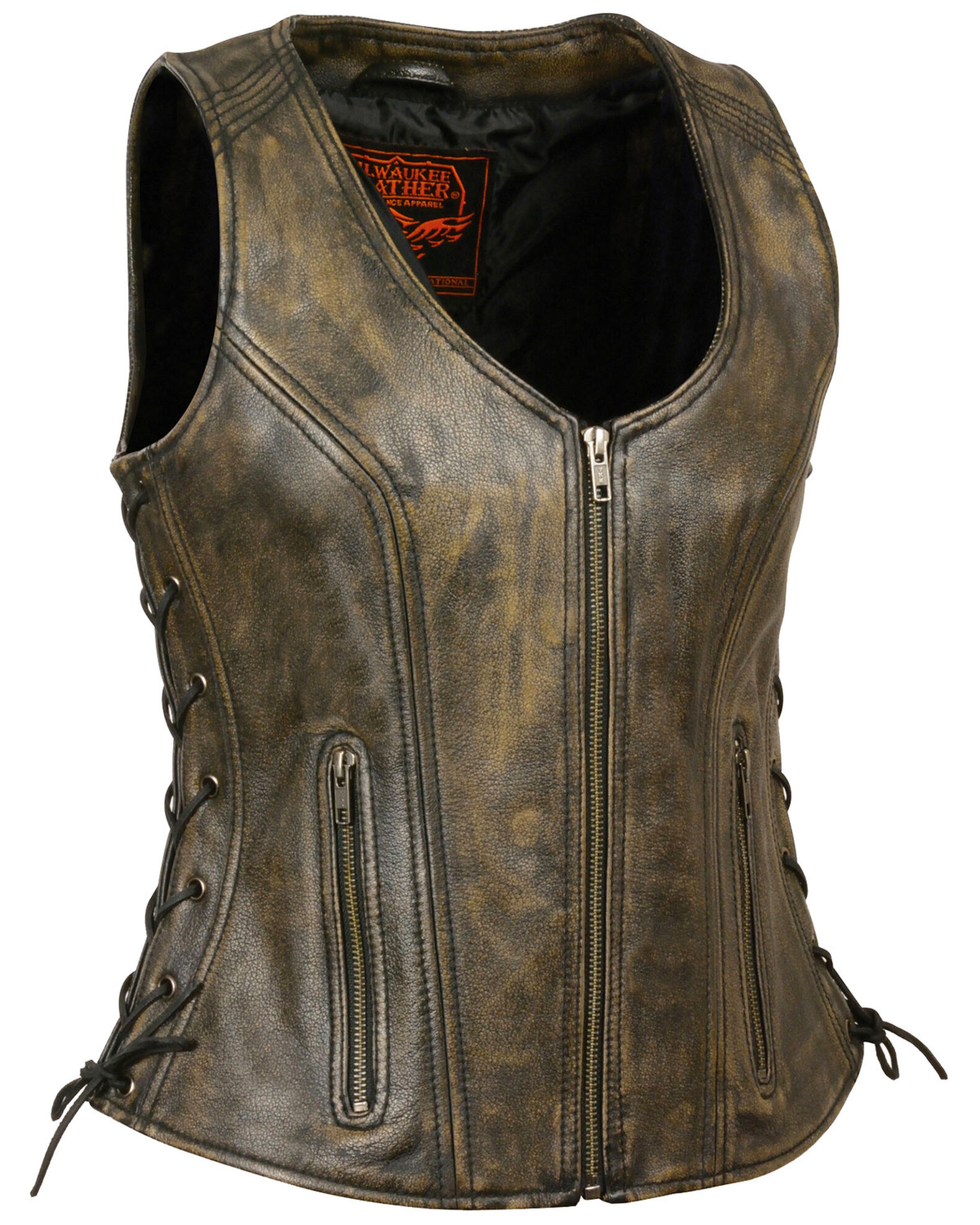 Milwaukee Leather Women s Open Neck Side Lace Zipper Front Vest 3X Sheplers