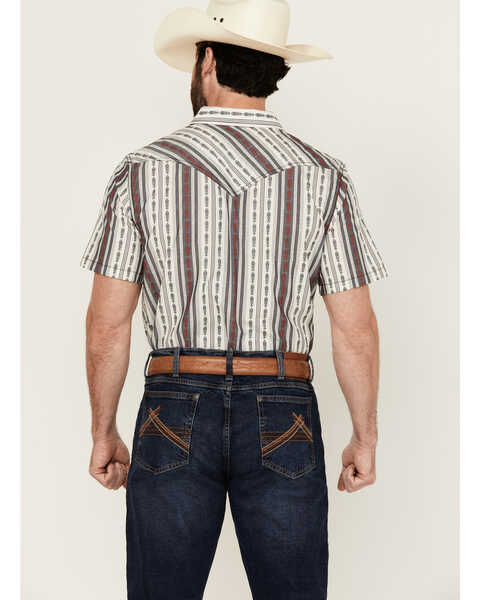 Image #4 - Cody James Men's Patriot Ikat Southwestern Striped Print Short Sleeve Snap Western Shirt - Tall, Ivory, hi-res