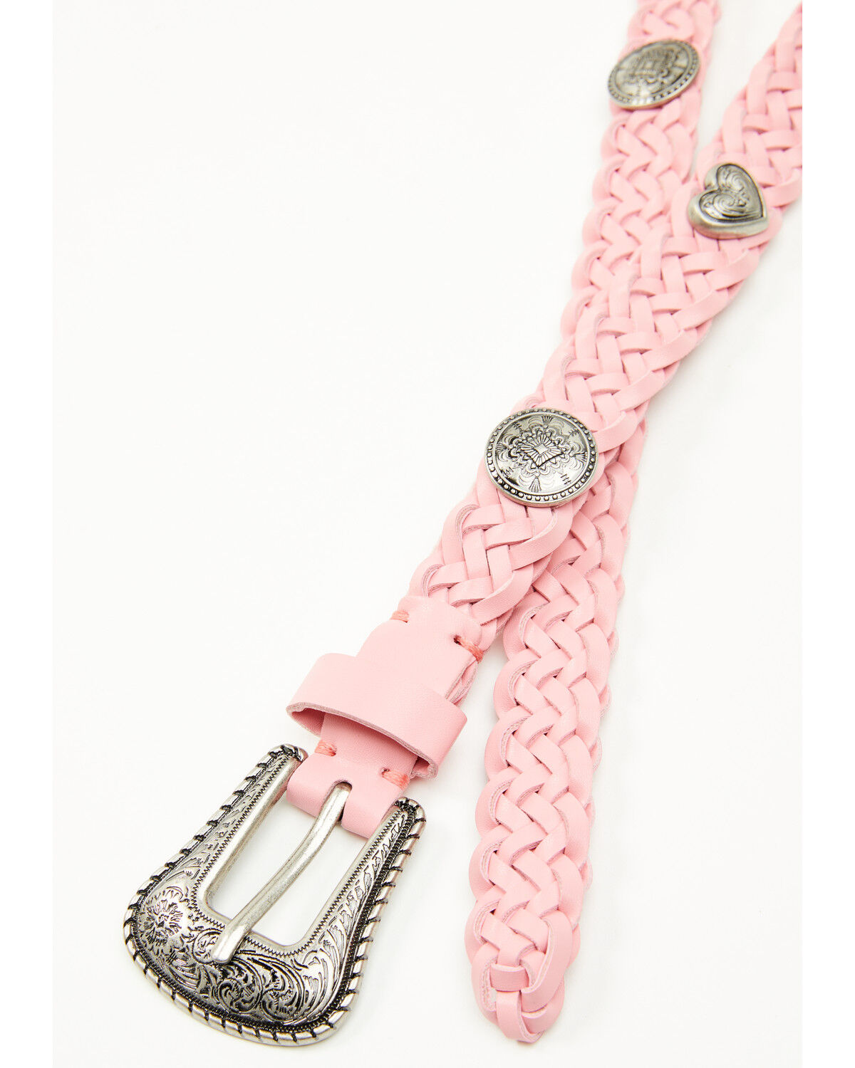 Image #2 - Shyanne Girls' Luella Heart Concho Braided Belt, Pink, hi-res