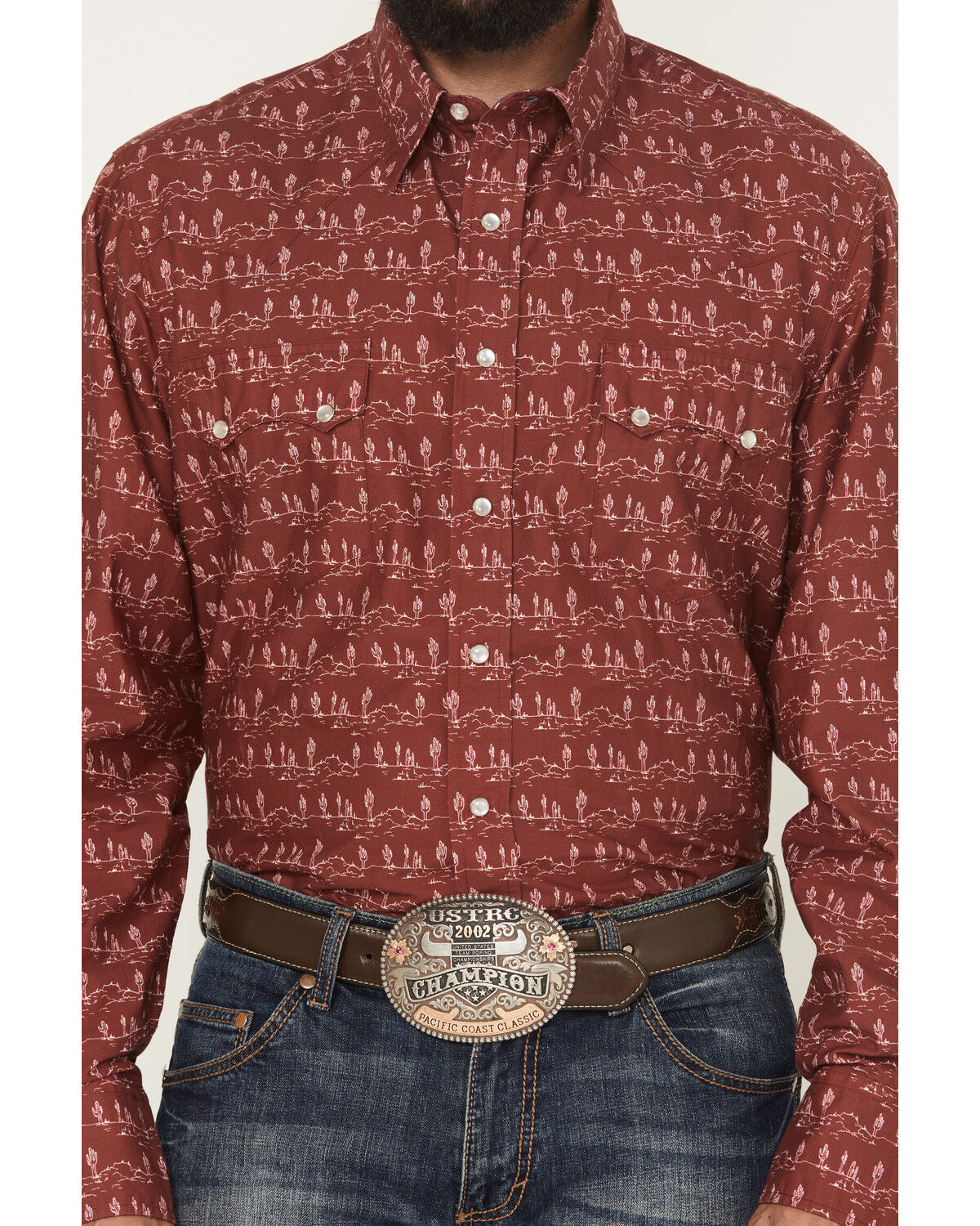 Image #3 - Roper Men's West Made Desert Print Long Sleeve Pearl Snap Western Shirt, Red, hi-res