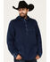 Image #2 - Wrangler Men's Solid Lightweight 1/4 Button Front Unlined Hooded Pullover, Dark Blue, hi-res