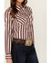 Image #4 - Wrangler Retro Women's Striped Long Sleeve Snap Western Shirt, Burgundy, hi-res