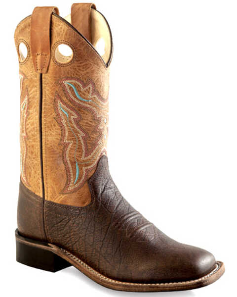 Old West Boys' Youth Brown Cowboy Boots - Square Toe , Brown, hi-res