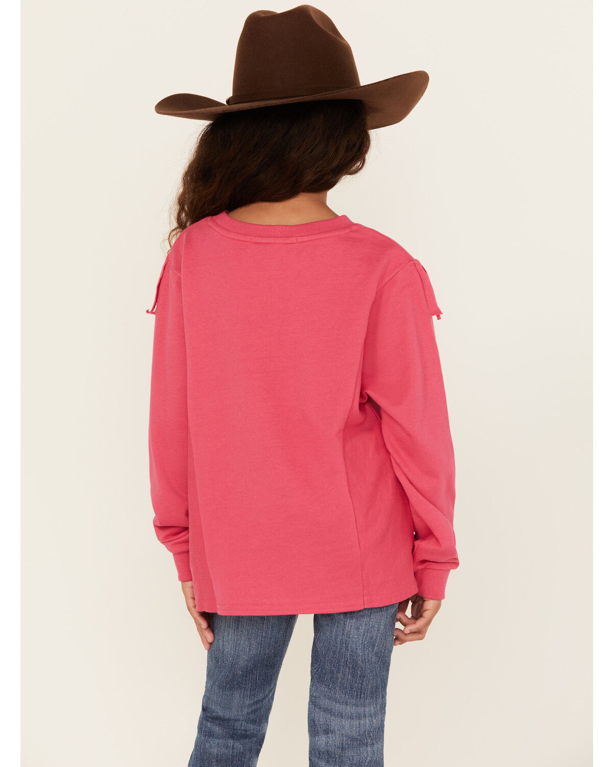 Image #4 - Rock & Roll Denim Girls' Howdy Fringe Long Sleeve Graphic Tee, Pink, hi-res