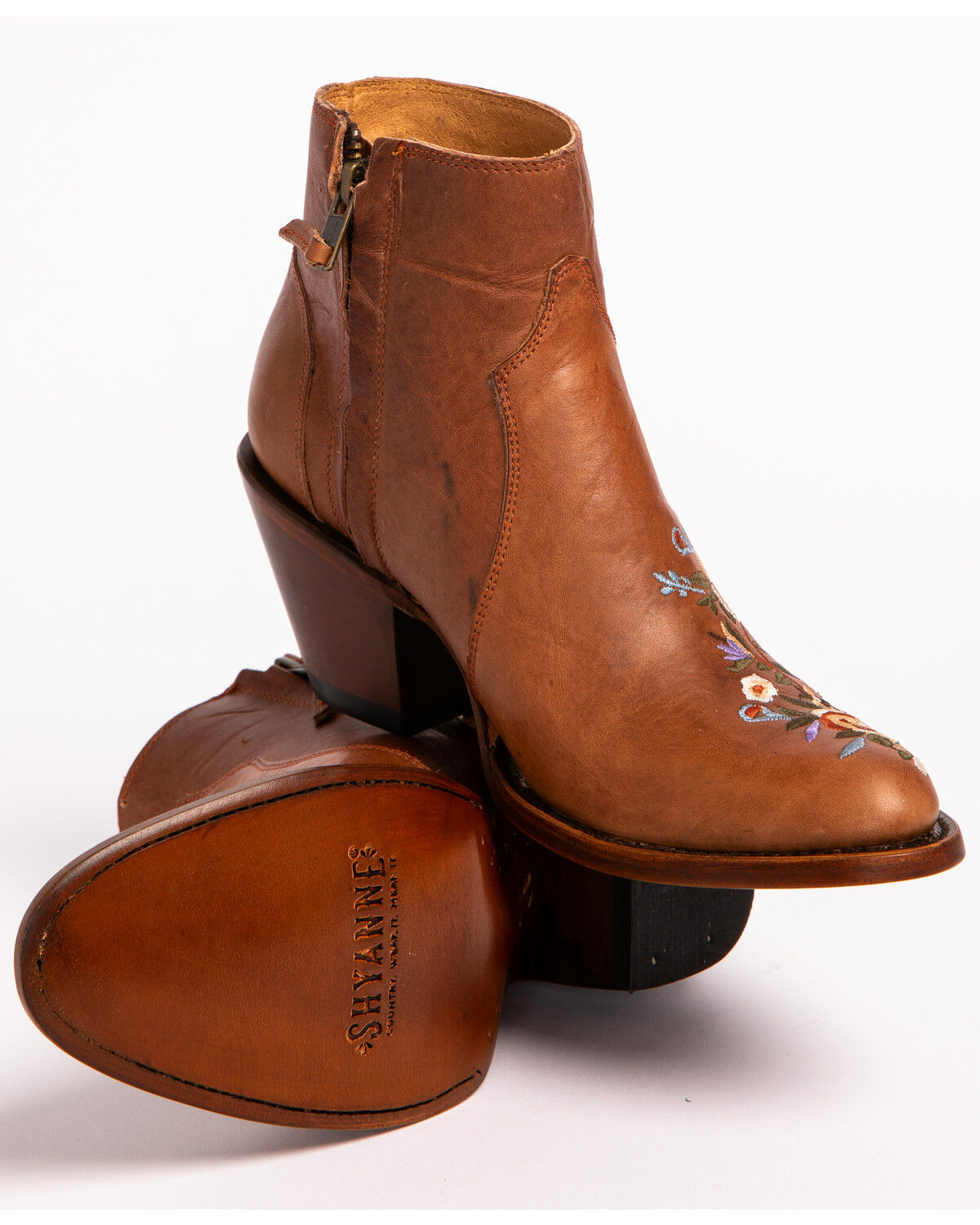 Image #5 - Shyanne Women's Millie Floral Embroidered Booties - Round Toe, Brown, hi-res