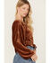 Image #4 - Rock & Roll Denim Women's Velvet Cinch Front Long Sleeve Blouse , Rust Copper, hi-res