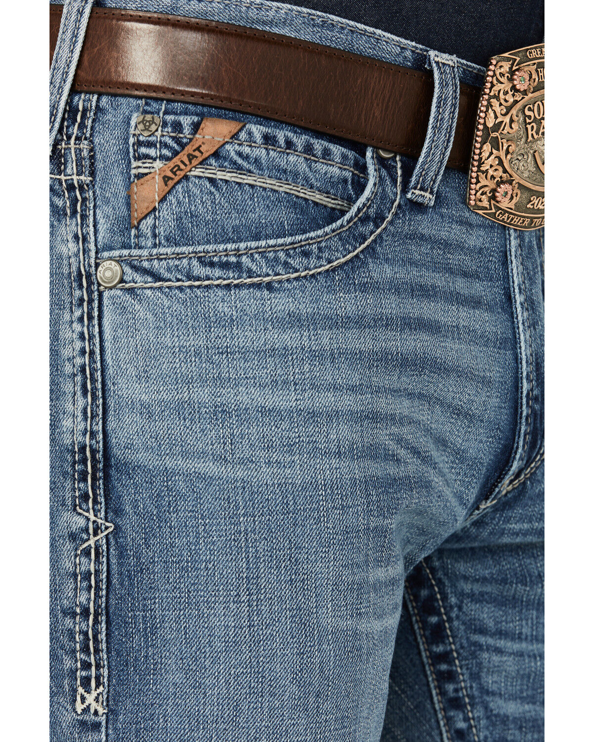 Image #2 - Ariat Men's M4 Medium Wash Kentwood Decker Relaxed Bootcut Denim Jeans, Medium Wash, hi-res
