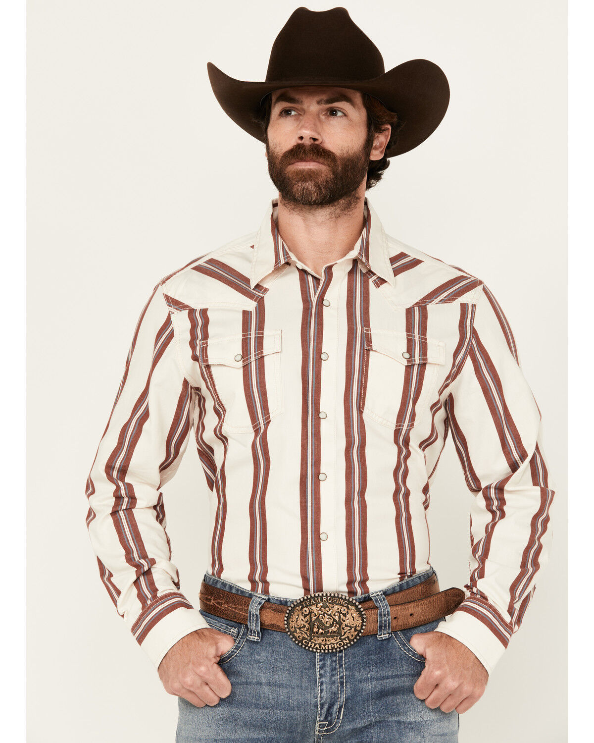 Image #1 - Wrangler Retro Men's Striped Long Sleeve Snap Western Shirt - Tall, White, hi-res