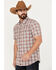 Image #2 - Moonshine Spirit Men's Steel Drum Plaid Print Short Sleeve Western Snap Shirt, Red, hi-res