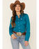 Cinch Women's Teal Solid Button Front Long Sleeve Western Shirt , Teal, hi-res