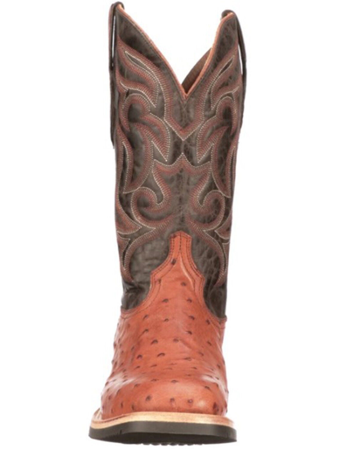 Lucchese Men's Rowdy Ostrich Skin Western Boots - Broad Square Toe, Cognac