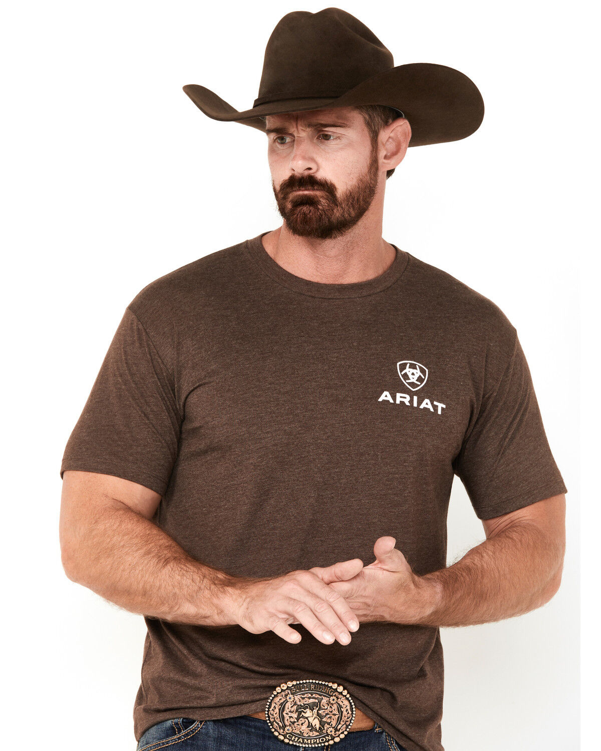 Image #2 - Ariat Men's Outline Logo Short Sleeve Graphic T-Shirt, Brown, hi-res