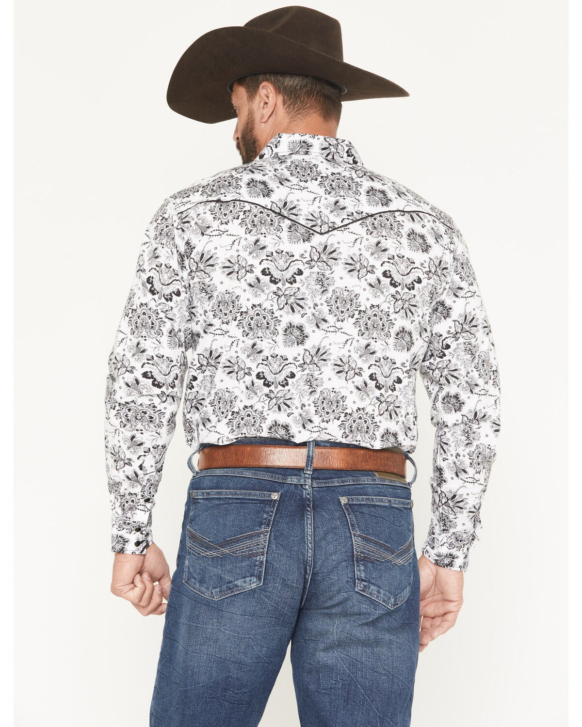 Image #4 - Cowboy Hardware Men's Peacock Paisley Print Long Sleeve Snap Stretch Western Shirt, White, hi-res
