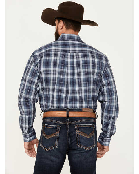 Image #4 - Cinch Men's Plaid Print Long Sleeve Button-Down Western Shirt, Blue, hi-res