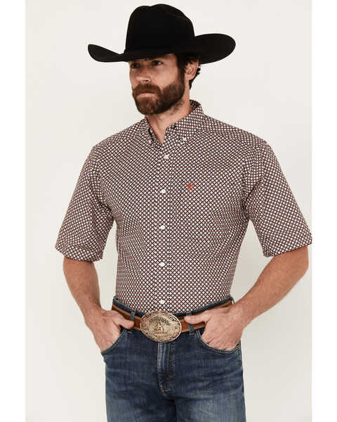 Image #1 - Ariat Men's Osman Print Short Sleeve Button-Down Western Shirt, Peach, hi-res
