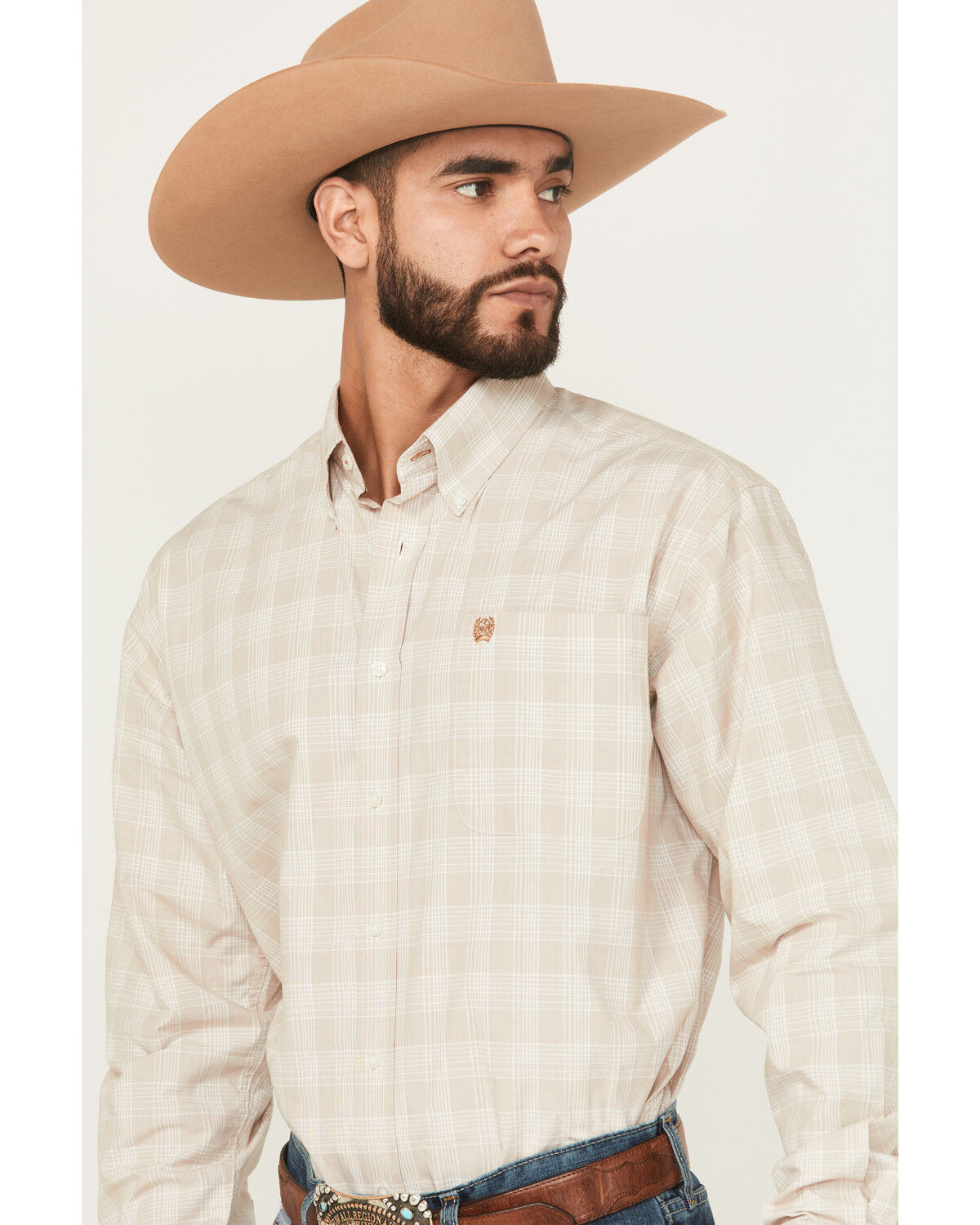 Image #2 - Cinch Men's Plaid Print Long Sleeve Button-Down Western Shirt, Oatmeal, hi-res