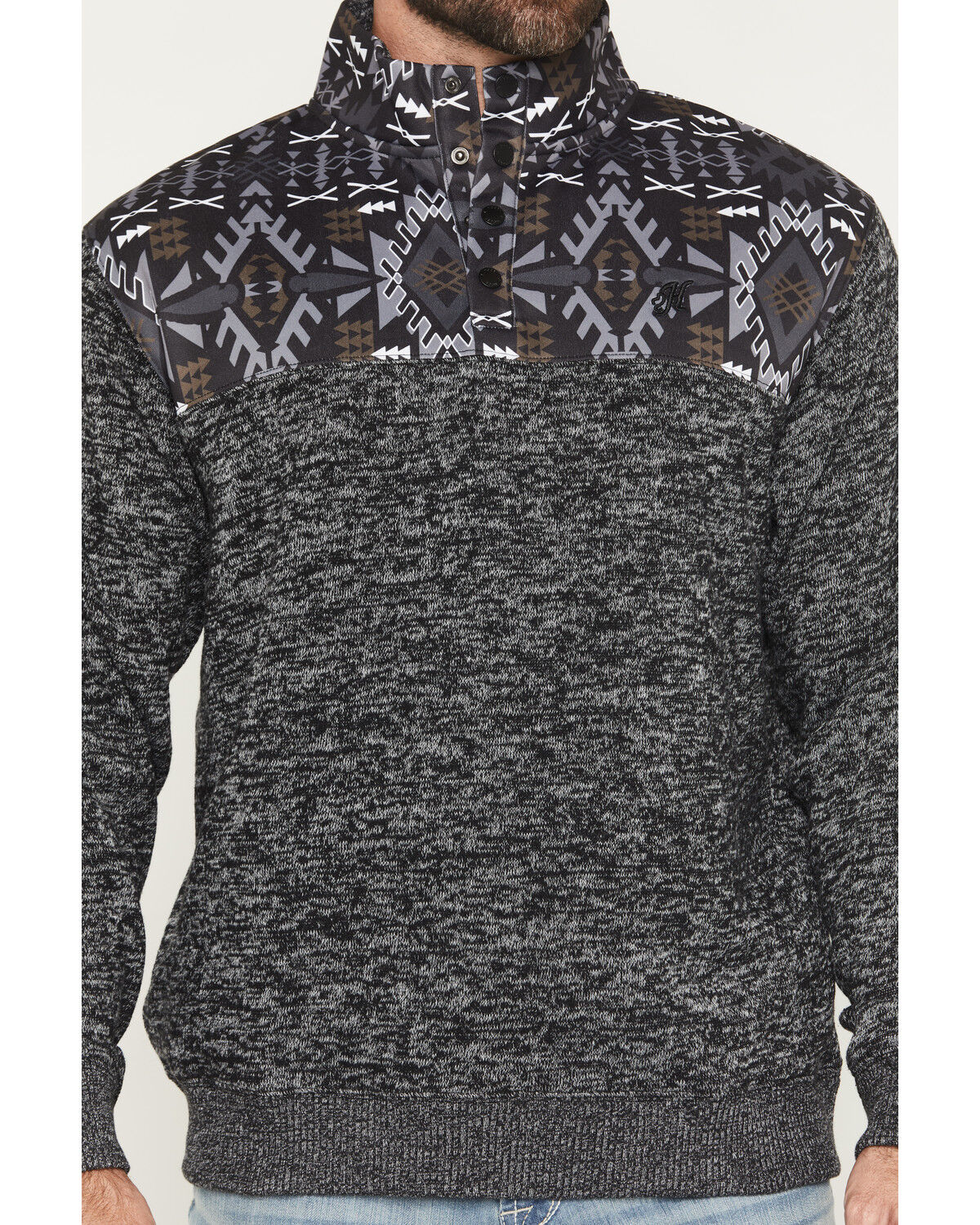 Image #3 - Hooey Men's Stevie Colorblock Southwestern Print 1/4 Snap Pullover, Black, hi-res