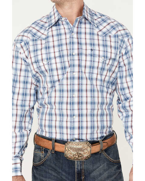 Image #3 - Stetson Men's Plaid Print Long Sleeve Pearl Snap Western Shirt, Blue, hi-res