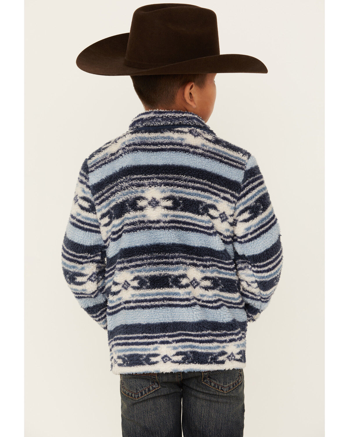 Image #4 - Rock & Roll Denim Boys' Southwestern Striped Fuzzy 1/4 Zip Pullover, Blue, hi-res