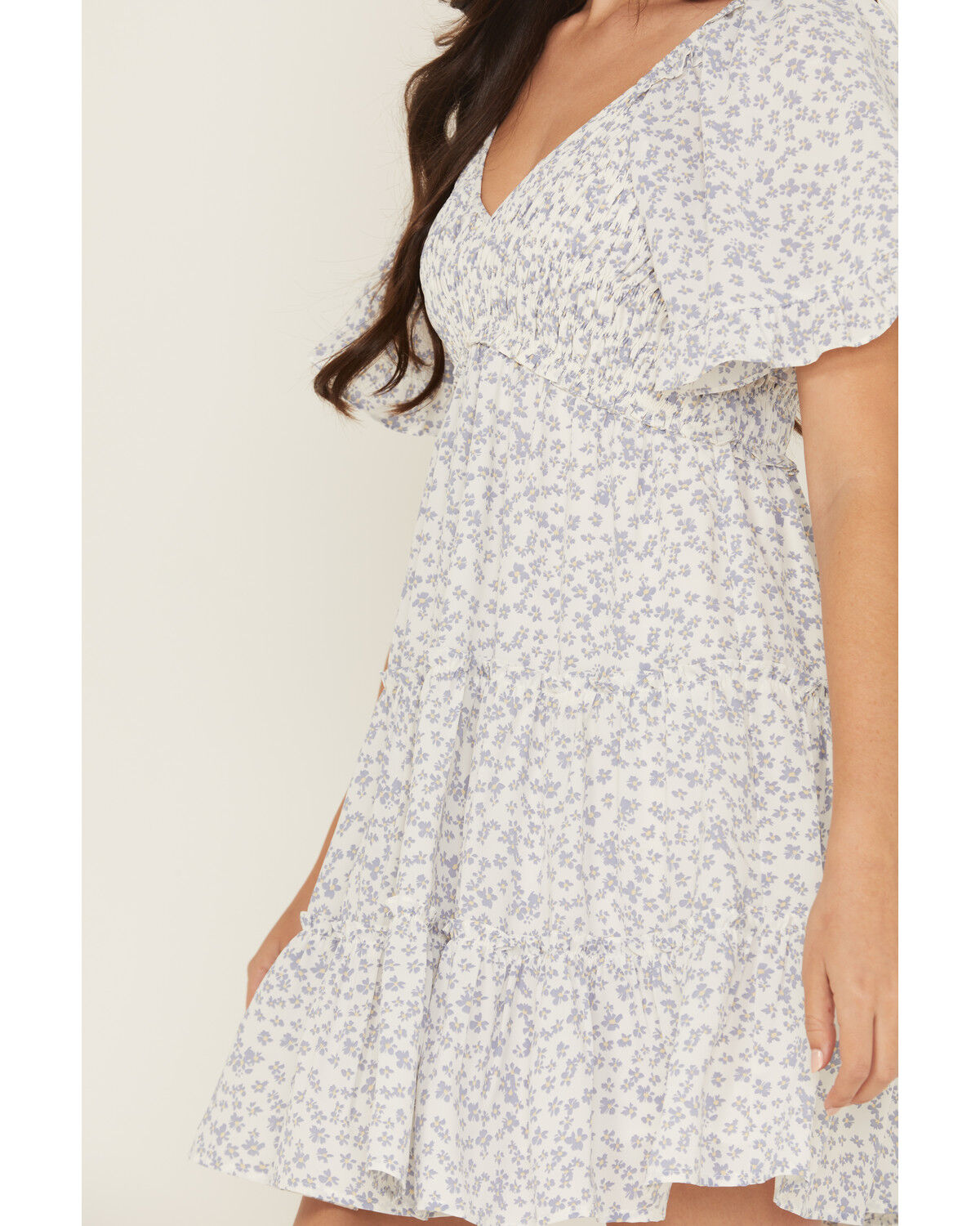 Image #3 - Yura Women's Floral Print Short Sleeve Tiered Mini Dress, Blue, hi-res
