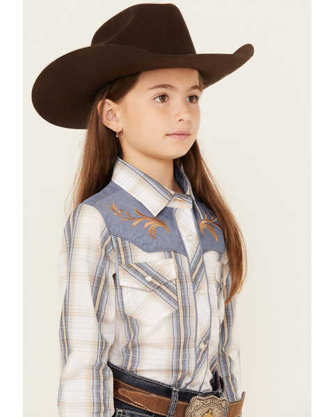 Image #2 - Ely Walker Girls' Textured Retro Plaid Print Long Sleeve Pearl Snap Western Shirt, White, hi-res