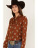 Image #2 - Roper Women's Steer Head Skull Print Long Sleeve Pearl Snap Western Shirt, Brown, hi-res