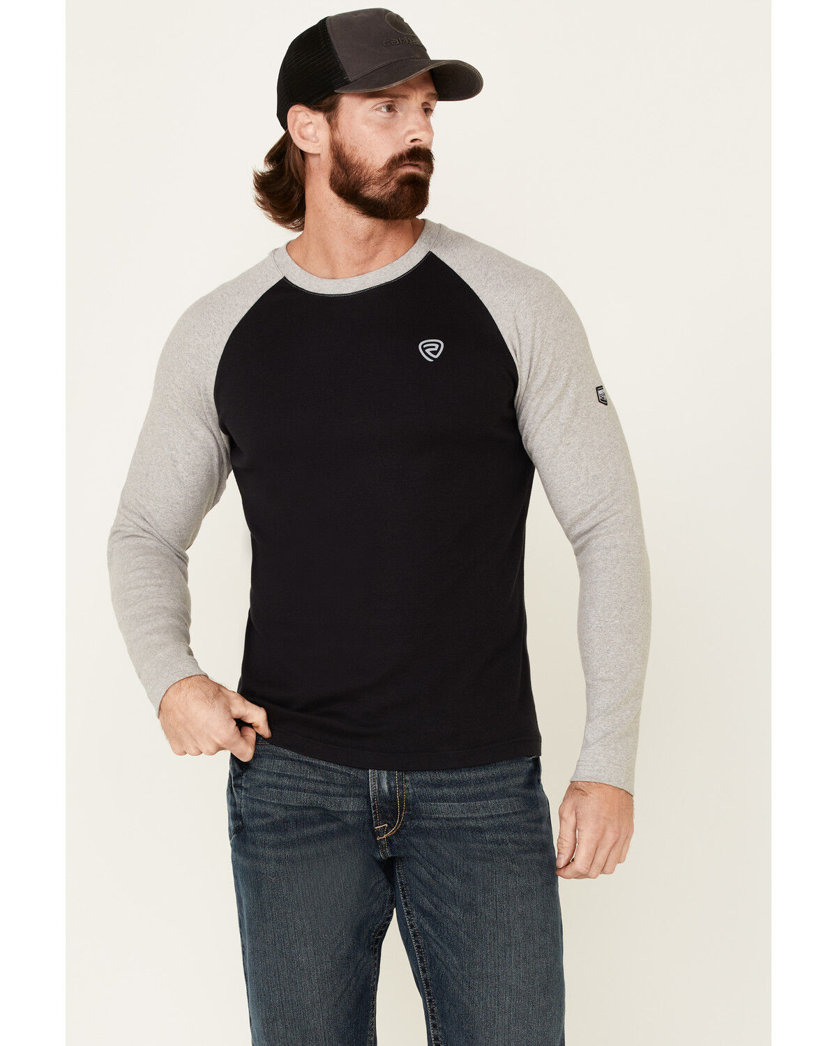 Image #2 - Rock & Roll Denim Men's FR Black Long Sleeve Work Raglan T-Shirt, Black, hi-res