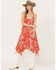 Wild Moss Women's Floral and Paisley Print Hanky Hem Dress, Red, hi-res
