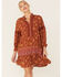 Angie Women's Floral Lace Trim Long Sleeve Mini Dress, Brown, hi-res
