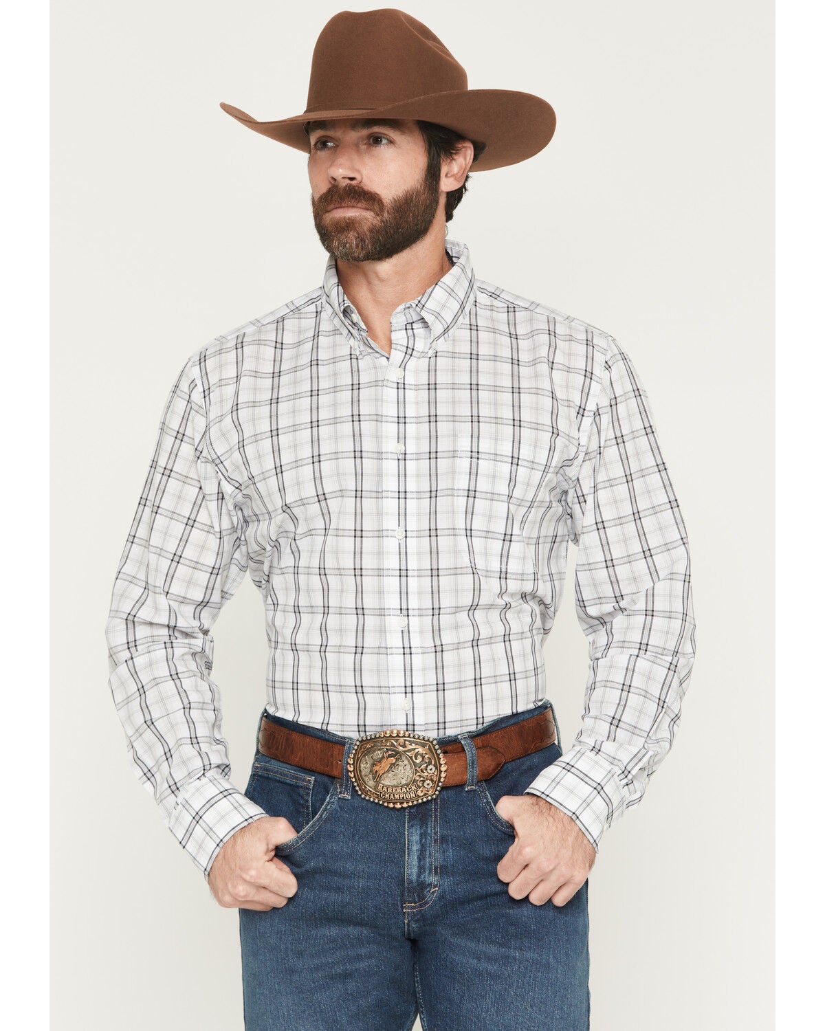 Wrangler Riata Men's Plaid Print Long Sleeve Button-Down Western Shirt, Multi, hi-res