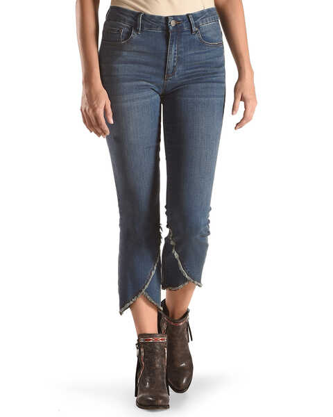 Image #1 - Tractr Women's Hi-Waist Torn Hem Crop Flare Jeans, , hi-res