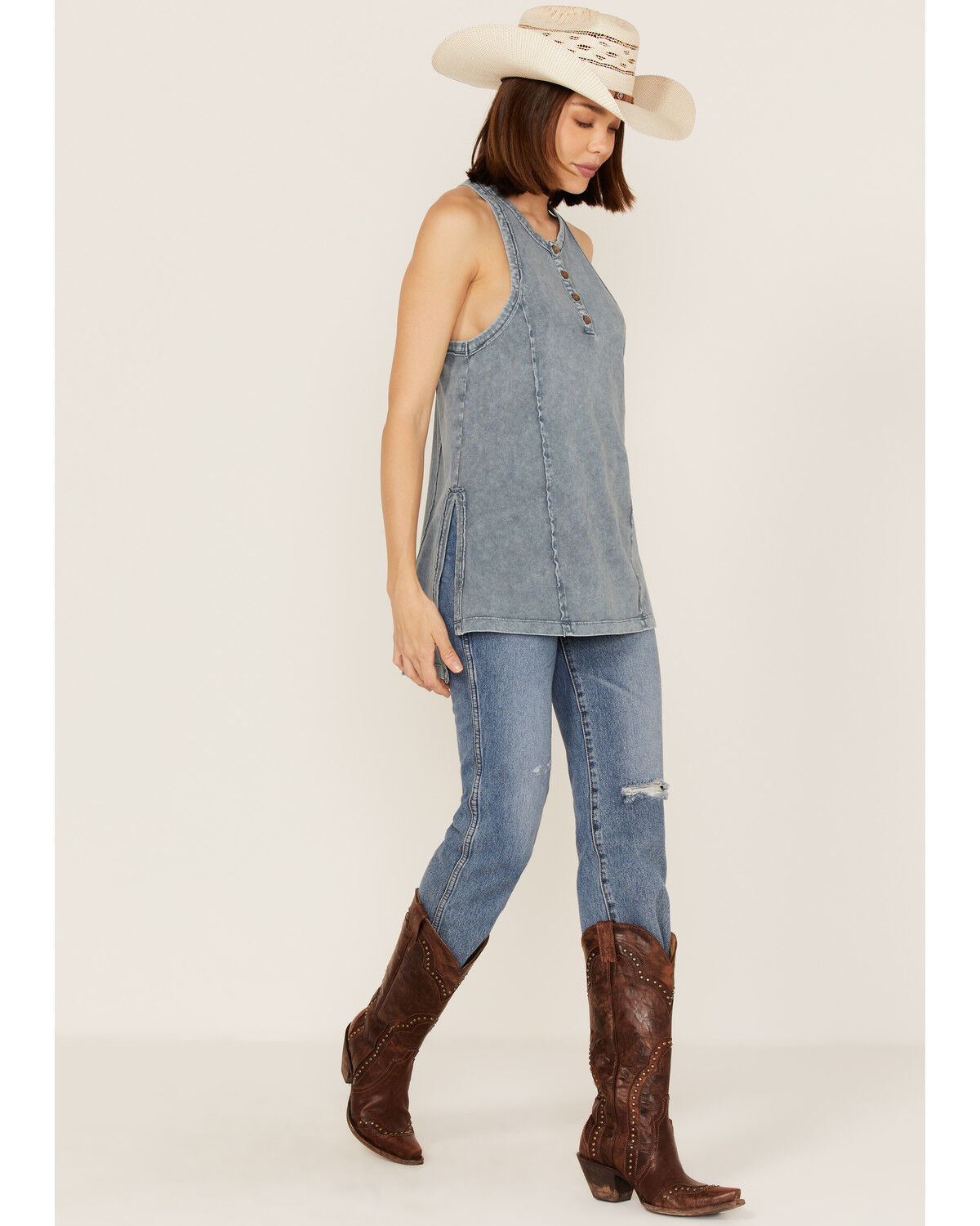 Image #2 - Cleo + Wolf Women's Racerback Jersey Tank, Blue, hi-res